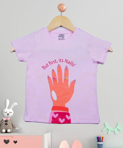 Half Sleeve Girls Pink Tshirt with Nail Print