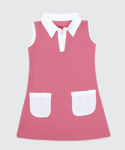 A line sleeveless Girls dress Pink Waffle Weave