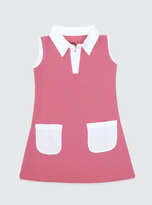 A line sleeveless Girls dress Pink Waffle Weave