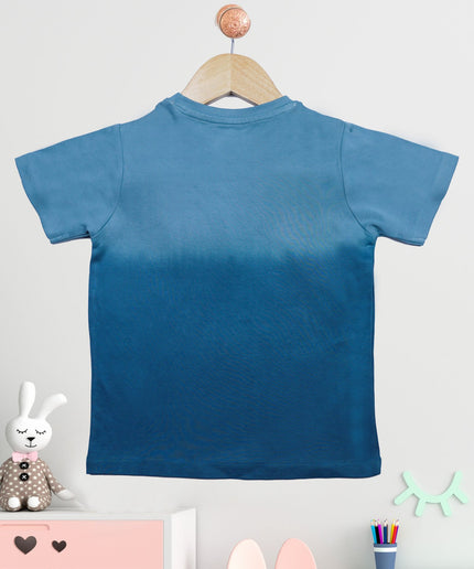 Half Sleeve Boys Blue Tye & Dye T-shirt with Holiday Print