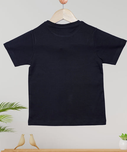 Half Sleeve Boys Black Tshirt with Jeep Print