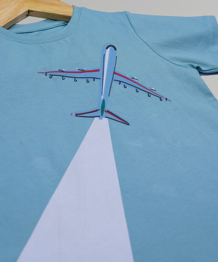 Half Sleeve Boys Grey Tshirt with Flight Print