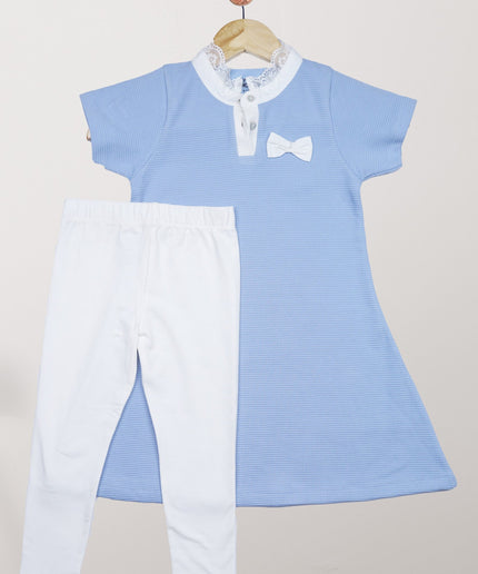 Dress with Pant Blue White Waffle Weave