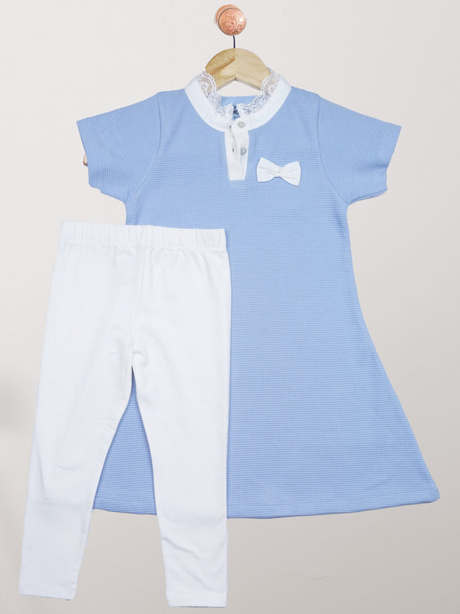 Dress with Pant Blue White Waffle Weave