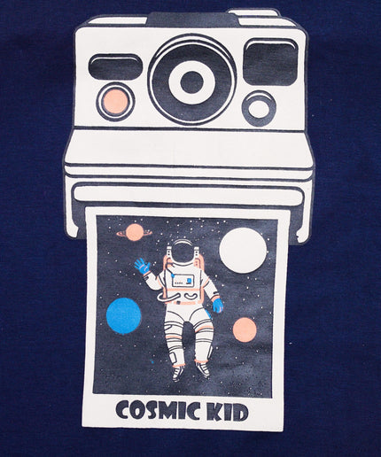 Half Sleeve Boys Navy Tshirt with Camera Print