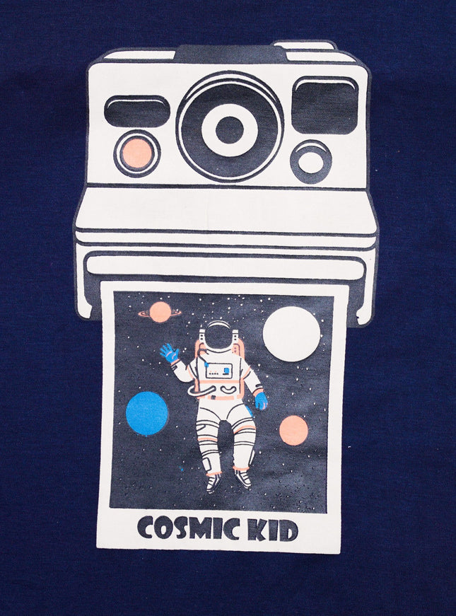 Half Sleeve Boys Navy Tshirt with Camera Print