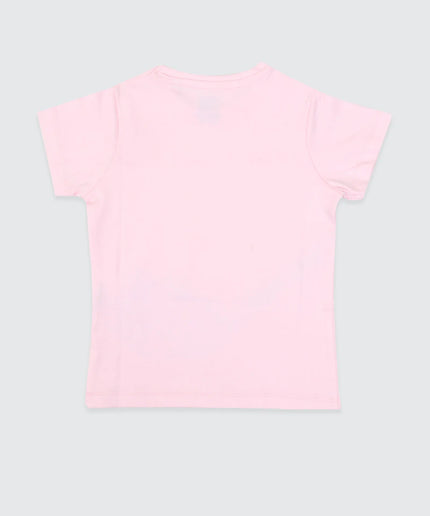 Half Sleeve Girls Pink Tshirt with Makeup Kit Print