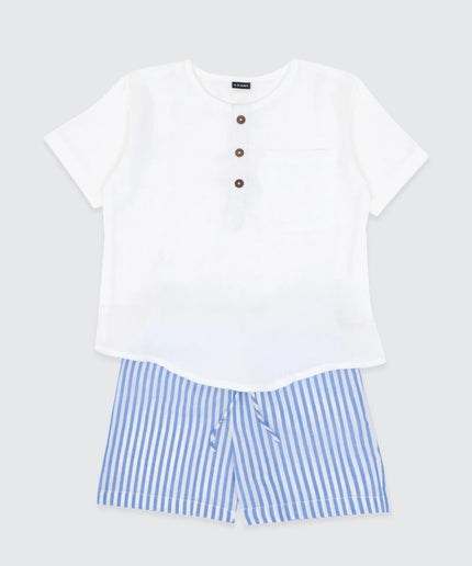 Boys White shirt and blue short set