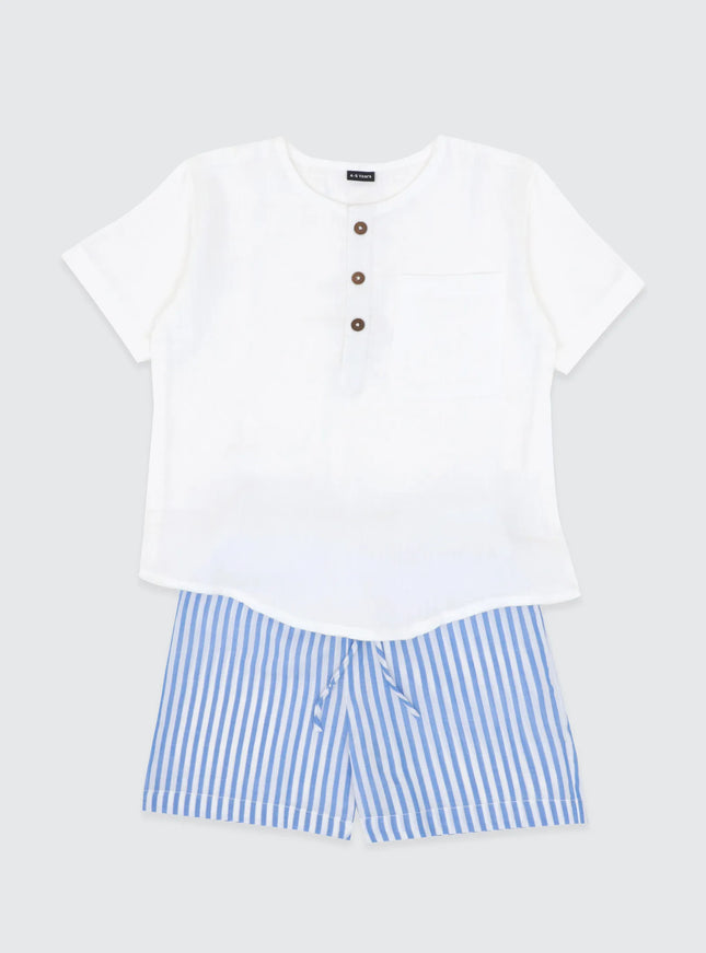 Boys White shirt and blue short set