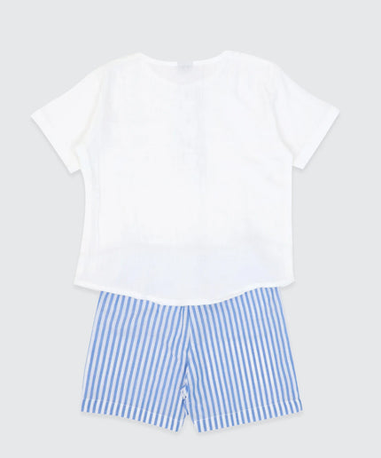 Boys White shirt and blue short set