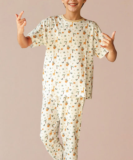 Boys Cotton Half Sleeve Animal Print PJ Set (Pant)