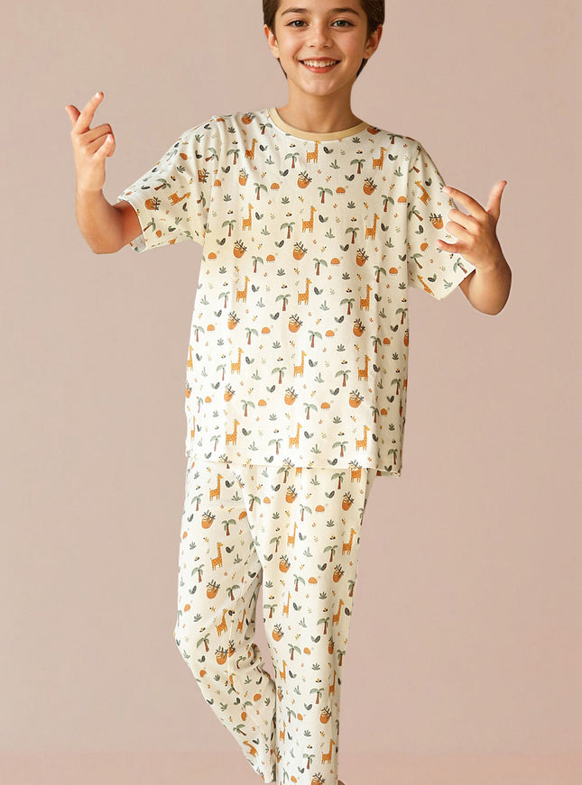 Boys Cotton Half Sleeve Animal Print PJ Set (Pant)