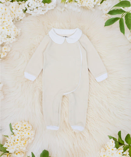 Full sleeve Cream Rompers Waffle Weave