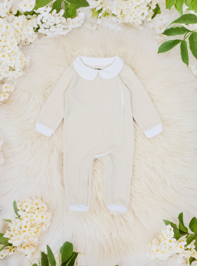 Full sleeve Cream Rompers Waffle Weave