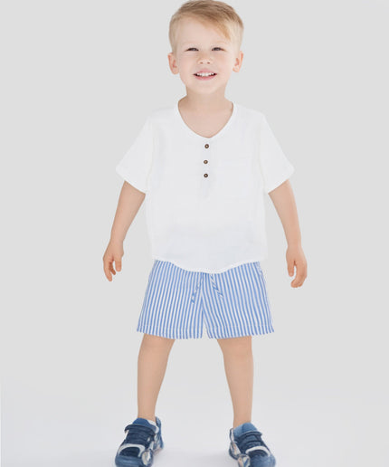 Boys White shirt and blue short set