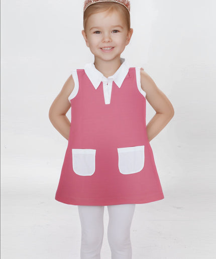 A line sleeveless Girls dress Pink Waffle Weave