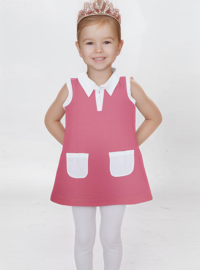 A line sleeveless Girls dress Pink Waffle Weave